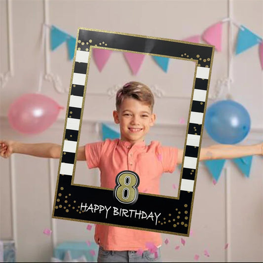 1Pcs 1-30 Year Happy Birthday Photo Booth Frame Props Kids Adult 1st 30th Anniversary Party Handheld PhotoBooth Props Supplies